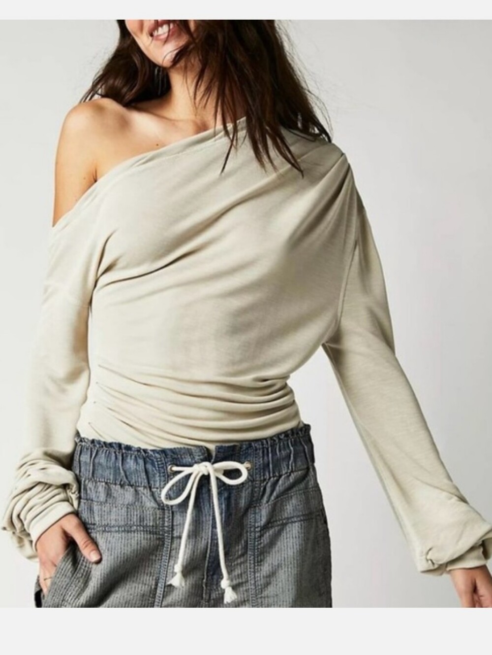 Free People All Day Tunic Off-Shoulder Cream Top Size Medium